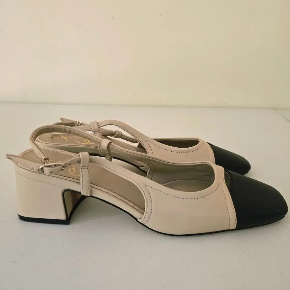 Sam Edelman Tarra Slingback Heels Women’s 6.5 Tan Black Leather